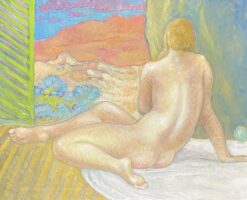 ROBERT BOUILLE (1926-2021) LARGE FRENCH OIL - CLASSICAL NUDE IN PROVENCE WINDOW