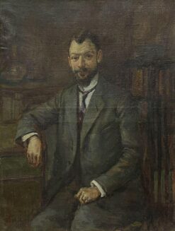 Signed French Impressionist Oil Painting Portrait of a Man seated in Library