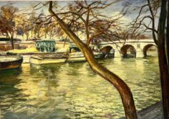 Autumn Light in Paris Beautiful Atmospheric River Seine Boats View, French Oil