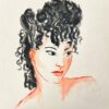1950’s Fashion Illustration Original Portrait Of A Lady With Black Curly Hair