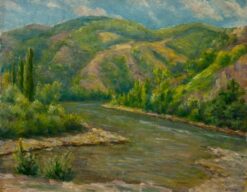 Mid 1900-1999 1950s French Post-Impressionist Oil Green River Gorge Landscape