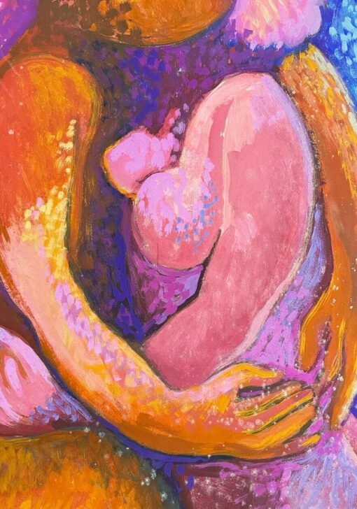 CLAUDE LAGOUCHE (French 1943-2020) LARGE MODERNIST PAINTING - EMBRACING LOVERS