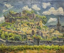 Castellar Provence Large Impressionist Vintage Oil Painting Hilltop Village