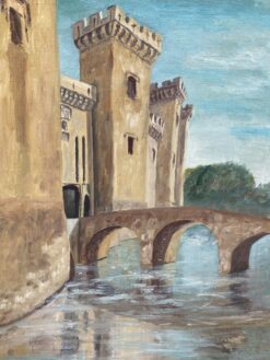 FERNAND AUDET (1923-2016) FRENCH IMPRESSIONIST OIL - CITY FORTRESS BY OLD RIVER