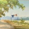 Antique Chinese Impressionist Painting Cottages by Lake in Landscape