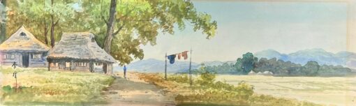 Antique Chinese Impressionist Painting Cottages by Lake in Landscape