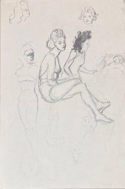 Mid Century French Pencil Studies of Women in Various Poses