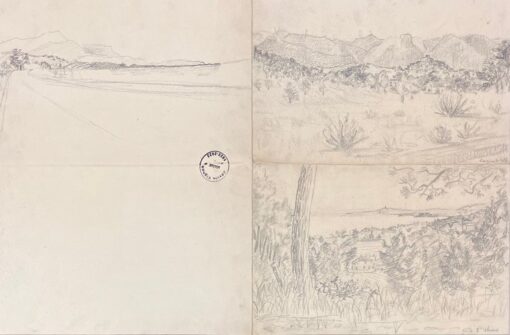 Mid Century French Pencil Drawings of Various Landscapes