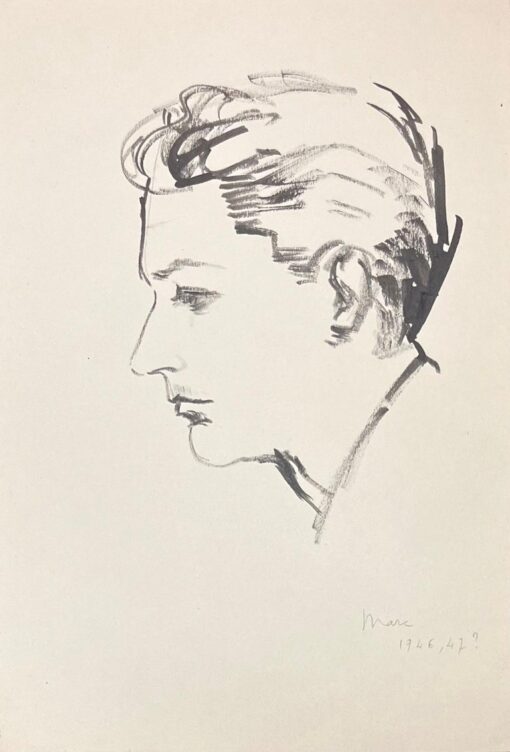 Mid Century French Ink Portrait of a Man in Profile