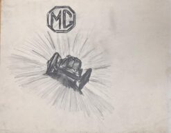 MG Sports Car and Logo Pencil Illustration
