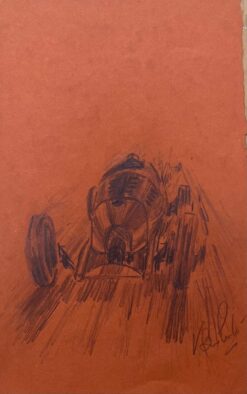 Vintage Race Car Pencil Illustration on Brown Paper