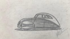 1938 Talbot-Lago T150-C SS Teardrop Coupé Design Pencil Illustration