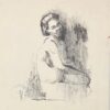 Mid Century French Illustration of a Seated Nude Woman Drawing