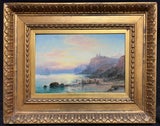 Antique British Marine Oil Painting Tantallon Castle Scotland Coastal Sunset