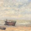 1930's French Impressionist Tranquil Coastal Scene with Weathered Fishing Boats