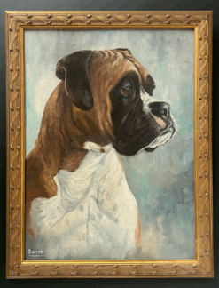 Vintage English Oil Painting Portrait of a Boxer Dog 'Barron'