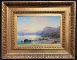 Antique British Marine Oil Painting Tantallon Castle Scotland Coastal Sunset