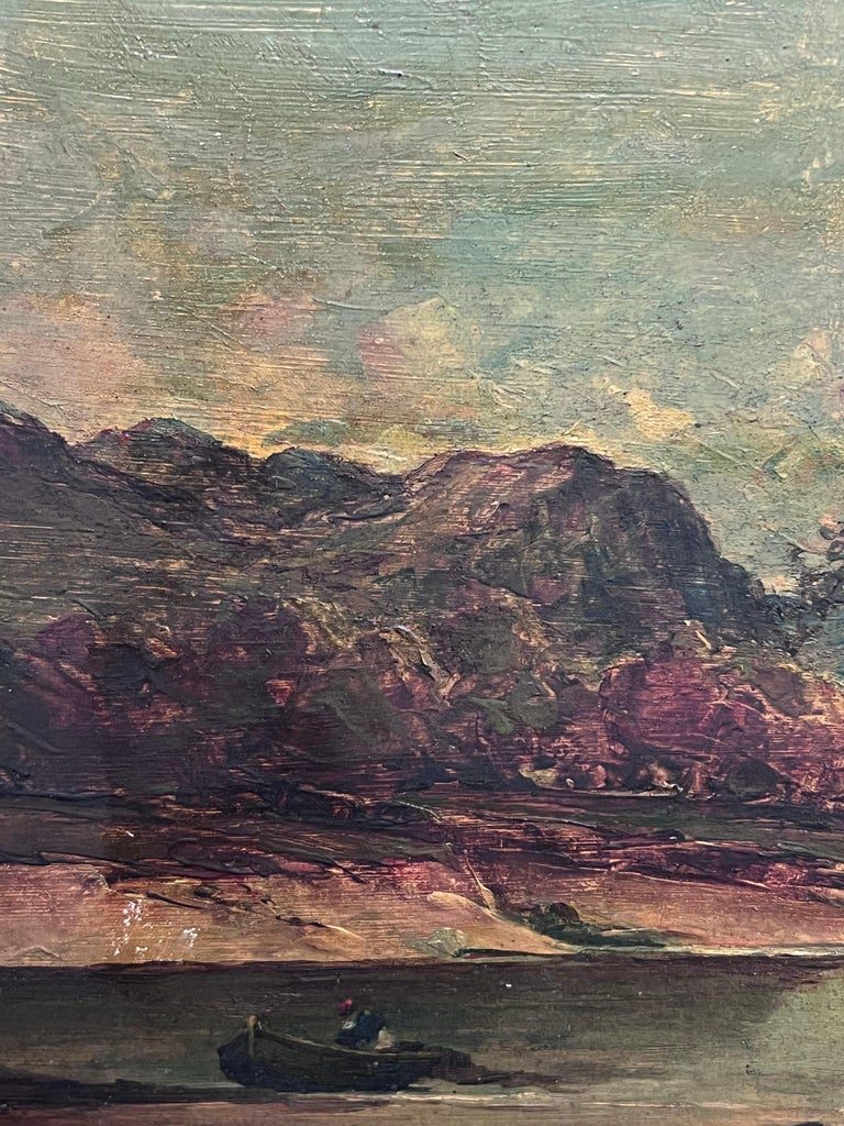 Mountainous Landscape Loch Maree Scotland with Boats Serene Antique Oil Painting - Image 5