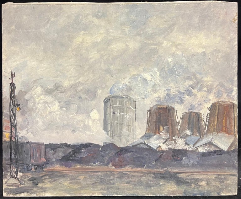 Industrial Landscape with Smokestacks and Cooling Towers Under a Cloudy Sky - Image 2