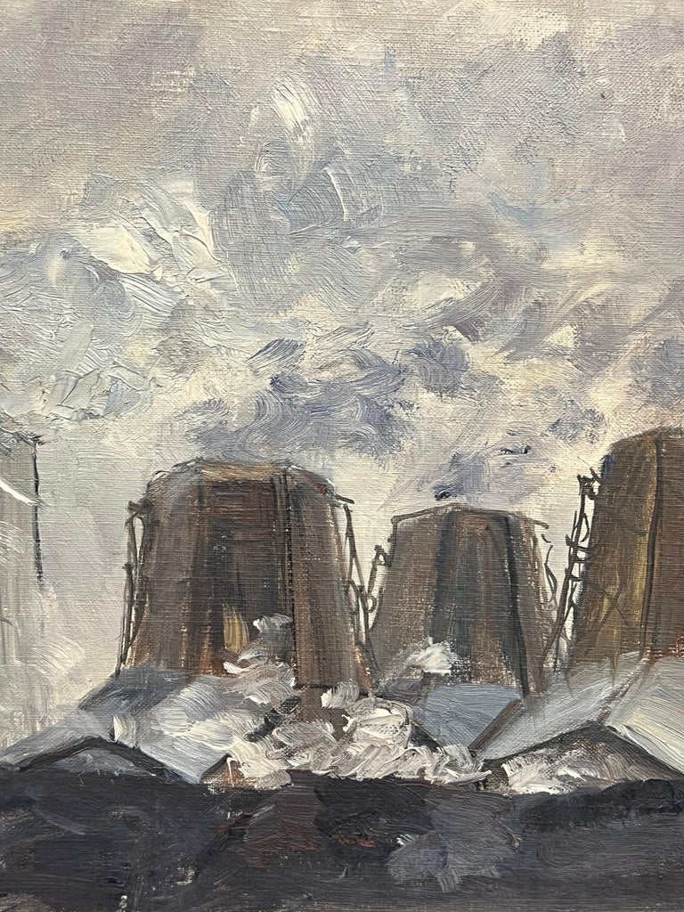 Industrial Landscape with Smokestacks and Cooling Towers Under a Cloudy Sky - Image 6