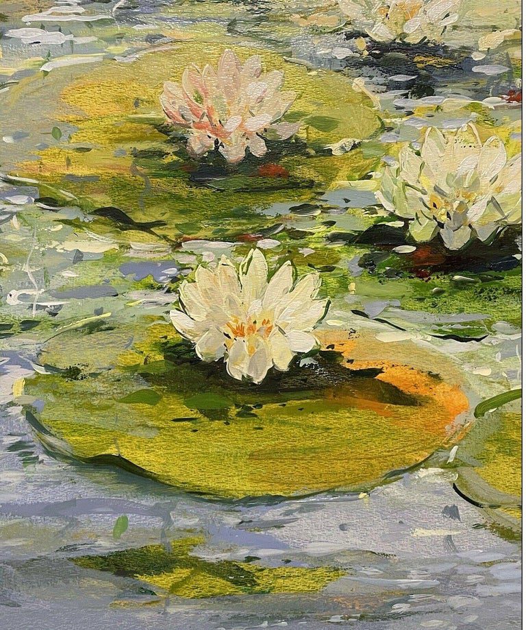 Waterlily Pond Impressionist Floral Landscape Acrylic Rob de Haan - Image 3