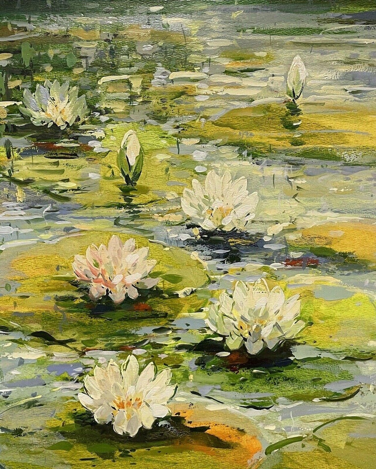 Waterlily Pond Impressionist Floral Landscape Acrylic Rob de Haan - Image 4