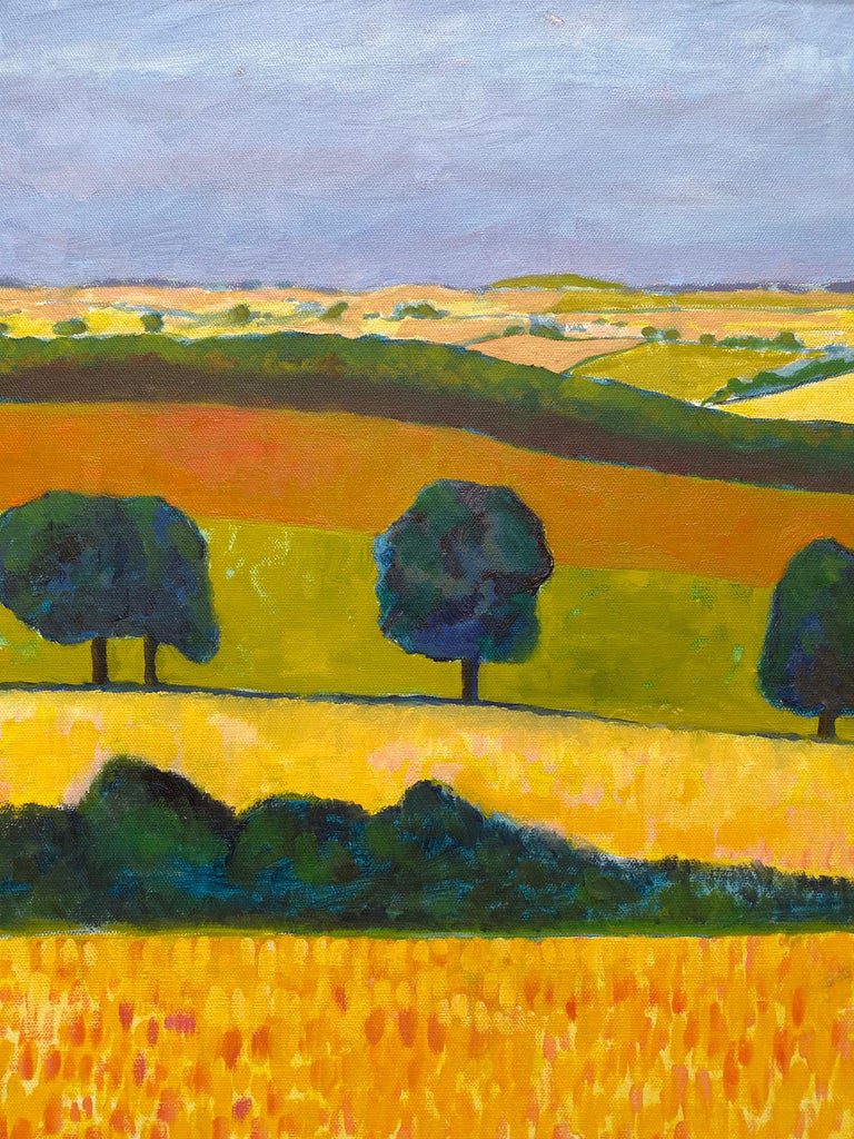 Golden Fields Abstract British Landscape Acrylic Painting - Image 2