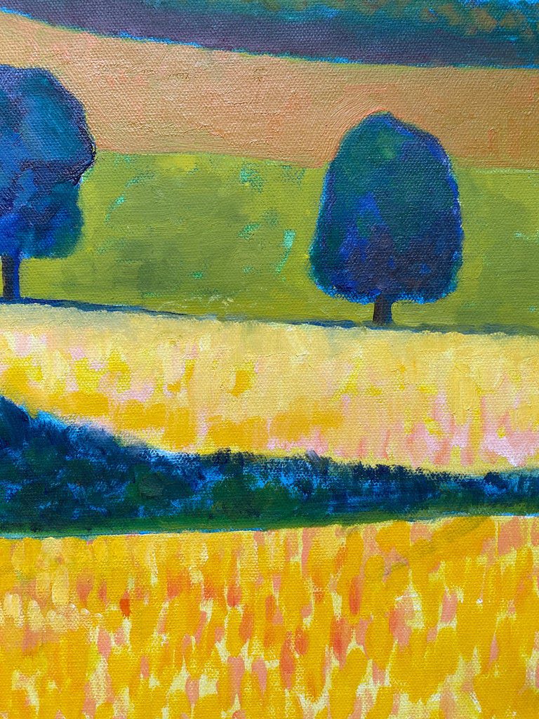 Golden Fields Abstract British Landscape Acrylic Painting - Image 5