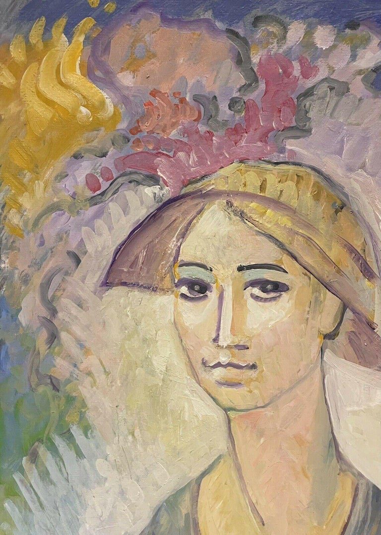 Robert Bouille French Modernist Portrait of a Country Lady Oil Painting - Image 4