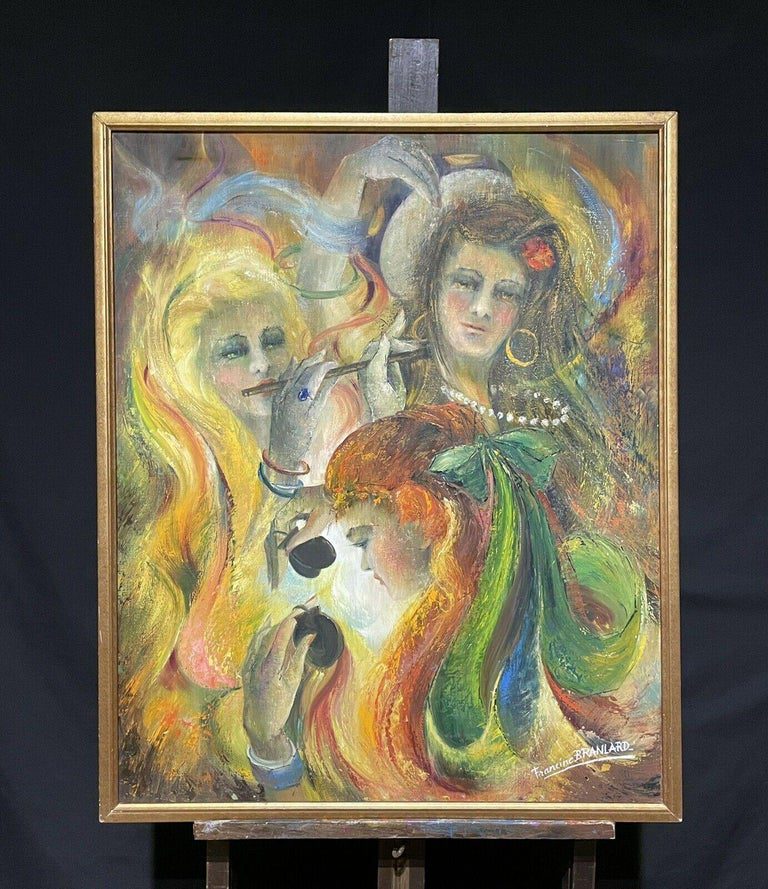 Francine Braniard Large French Surrealist Fantasy Figures Oil Painting - Image 2