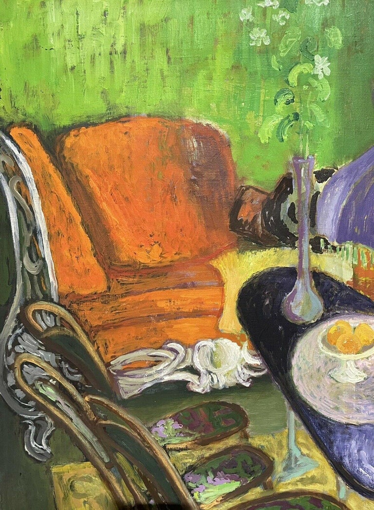 Robert Surcouf Signed 1975 French Modernist Interior Scene Oil Painting - Image 3