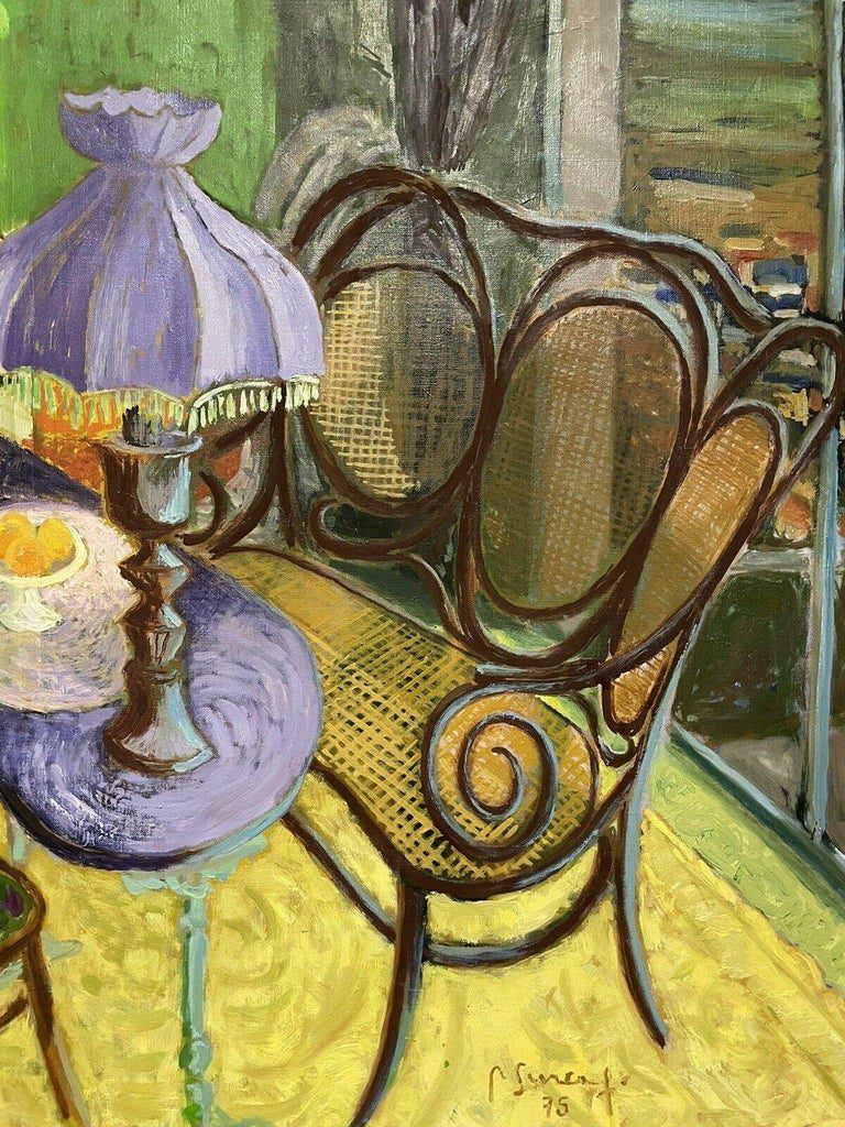 Robert Surcouf Signed 1975 French Modernist Interior Scene Oil Painting - Image 5