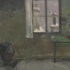 Parisian Interior Attic Room Mid 1900-1999 French Signed Oil, Rooftop Views