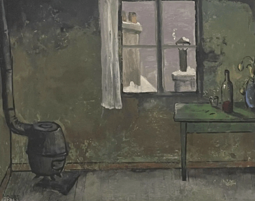 Parisian Interior Attic Room Mid 1900-1999 French Signed Oil, Rooftop Views