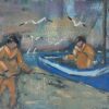 Fishermen In Brittany with Seagulls Circling the Boat French Painting