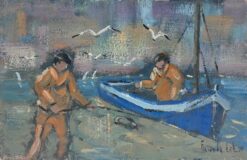 Fishermen In Brittany with Seagulls Circling the Boat French Painting