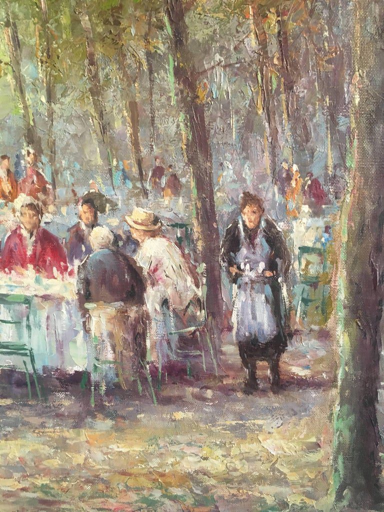 H Hartung Signed Impressionist Park Cafe Scene Figures Oil Painting - Image 4
