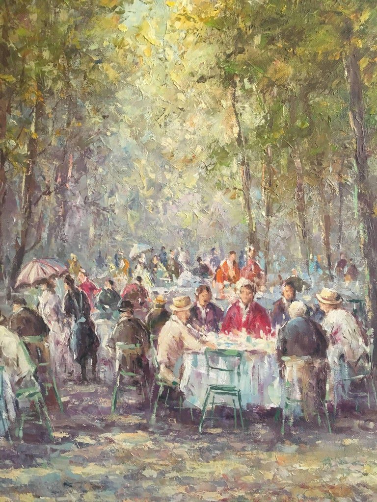 H Hartung Signed Impressionist Park Cafe Scene Figures Oil Painting - Image 6