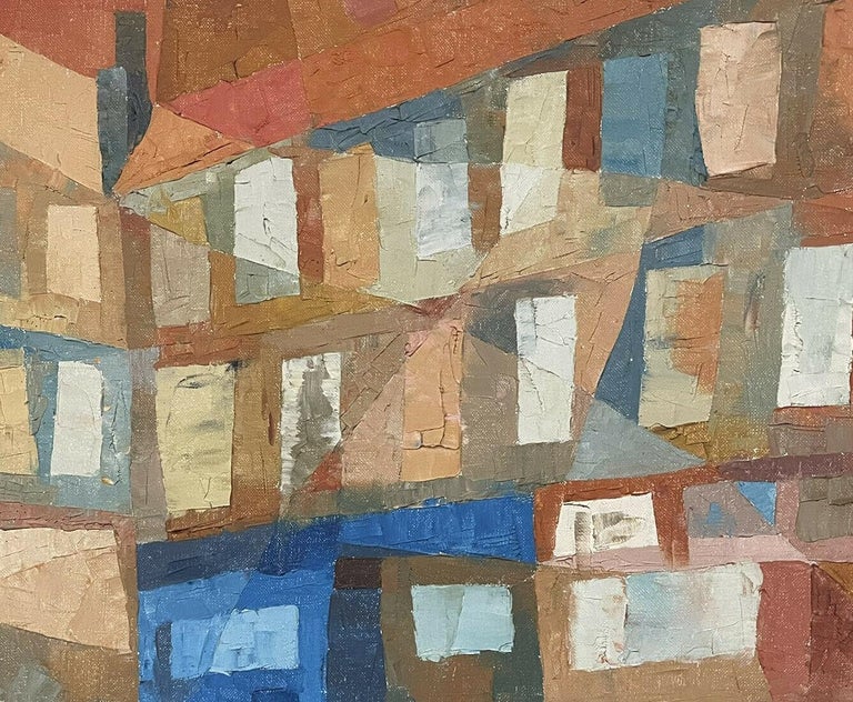1950s French Cubist Abstract Town Procession Figures Oil Painting - Image 3
