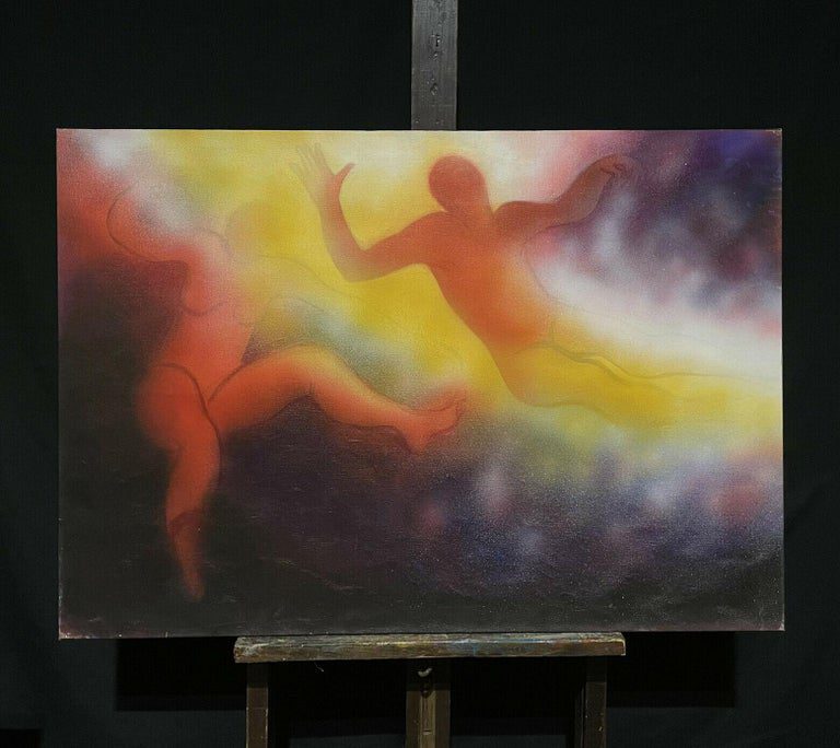 Josyne Gallet French Surrealist Floating Figures Abstract Oil Painting 1972 - Image 2