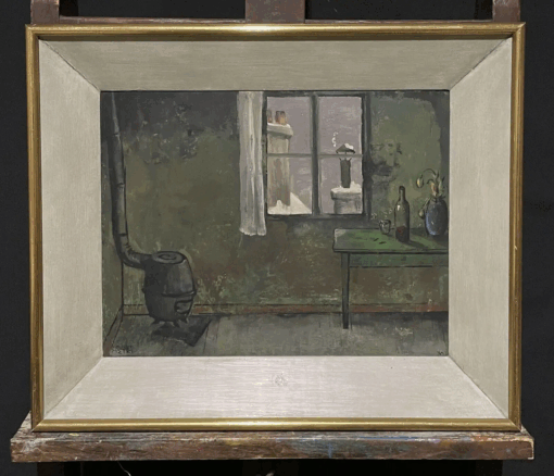 Parisian Interior Attic Room Mid 1900-1999 French Signed Oil, Rooftop Views - Image 2