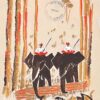 Mid Century French Painting of Elephant Riders in a Tropical Setting