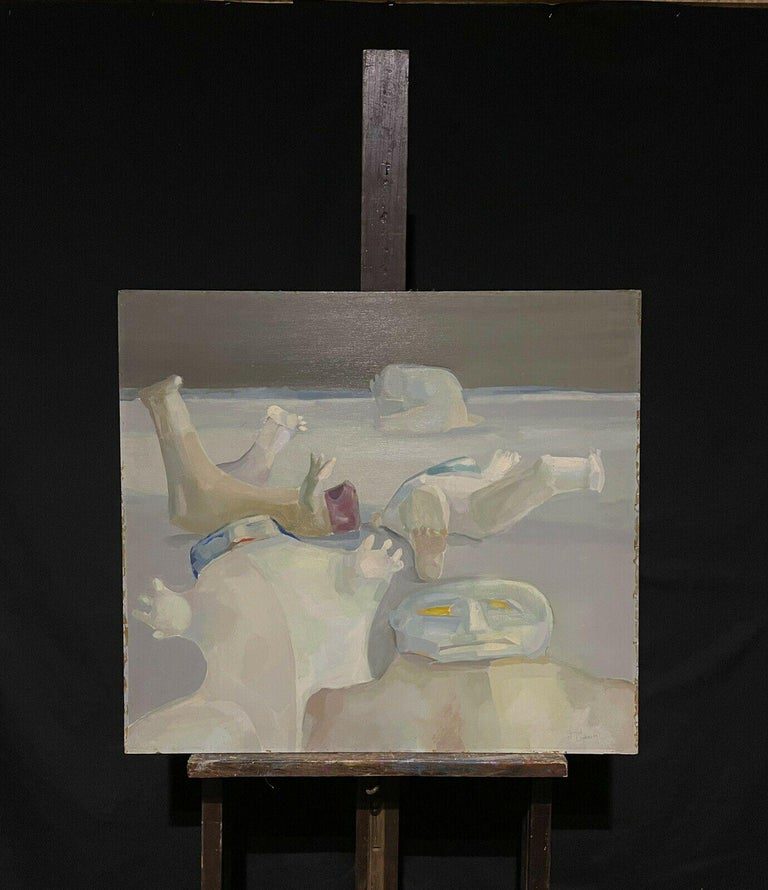 Large French Modernist Surrealist Abstract Oil Moon Surface Figures 1970s - Image 2