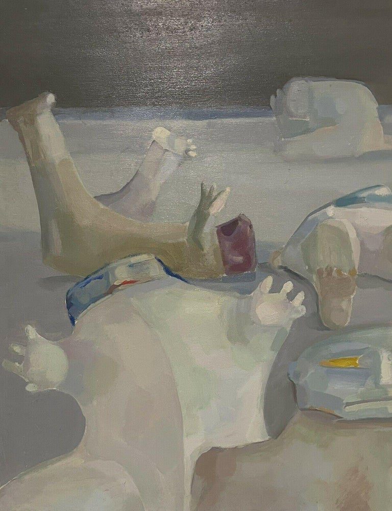 Large French Modernist Surrealist Abstract Oil Moon Surface Figures 1970s - Image 3