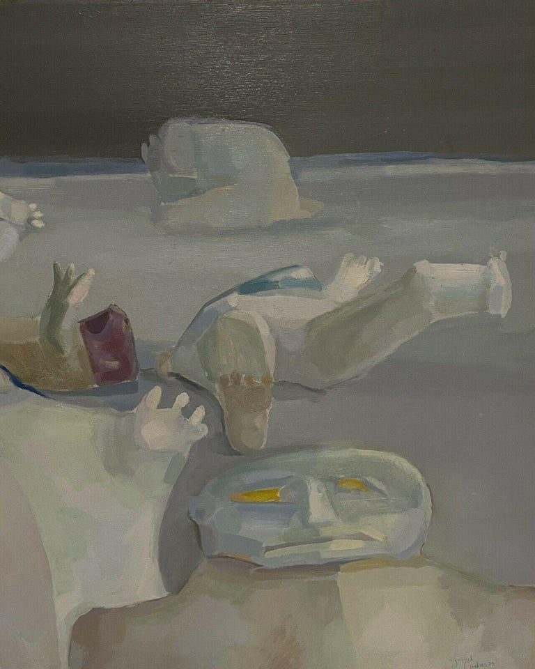Large French Modernist Surrealist Abstract Oil Moon Surface Figures 1970s - Image 4