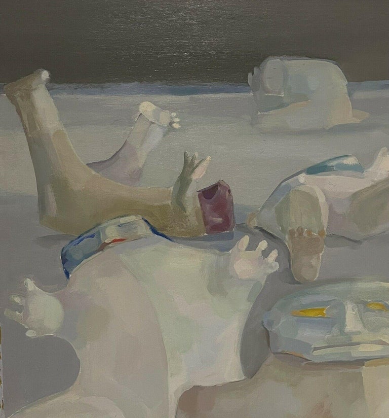 Large French Modernist Surrealist Abstract Oil Moon Surface Figures 1970s - Image 5