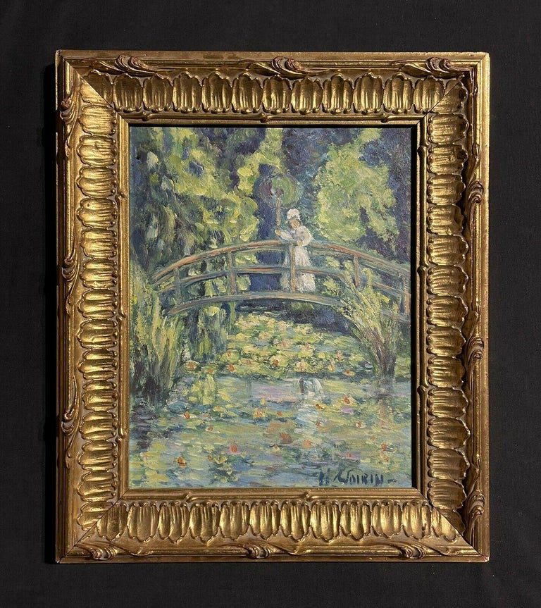 French Impressionist Oil of Monet Japanese Bridge Waterlily Pond Giverny - Image 2