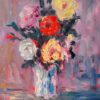 Colourful Rose Bouquet in White Vase Original French Still Life Oil Painting