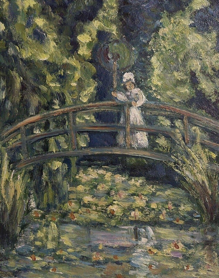 French Impressionist Oil of Monet Japanese Bridge Waterlily Pond Giverny - Image 3