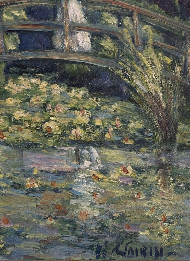 French Impressionist Oil of Monet Japanese Bridge Waterlily Pond Giverny - Image 4